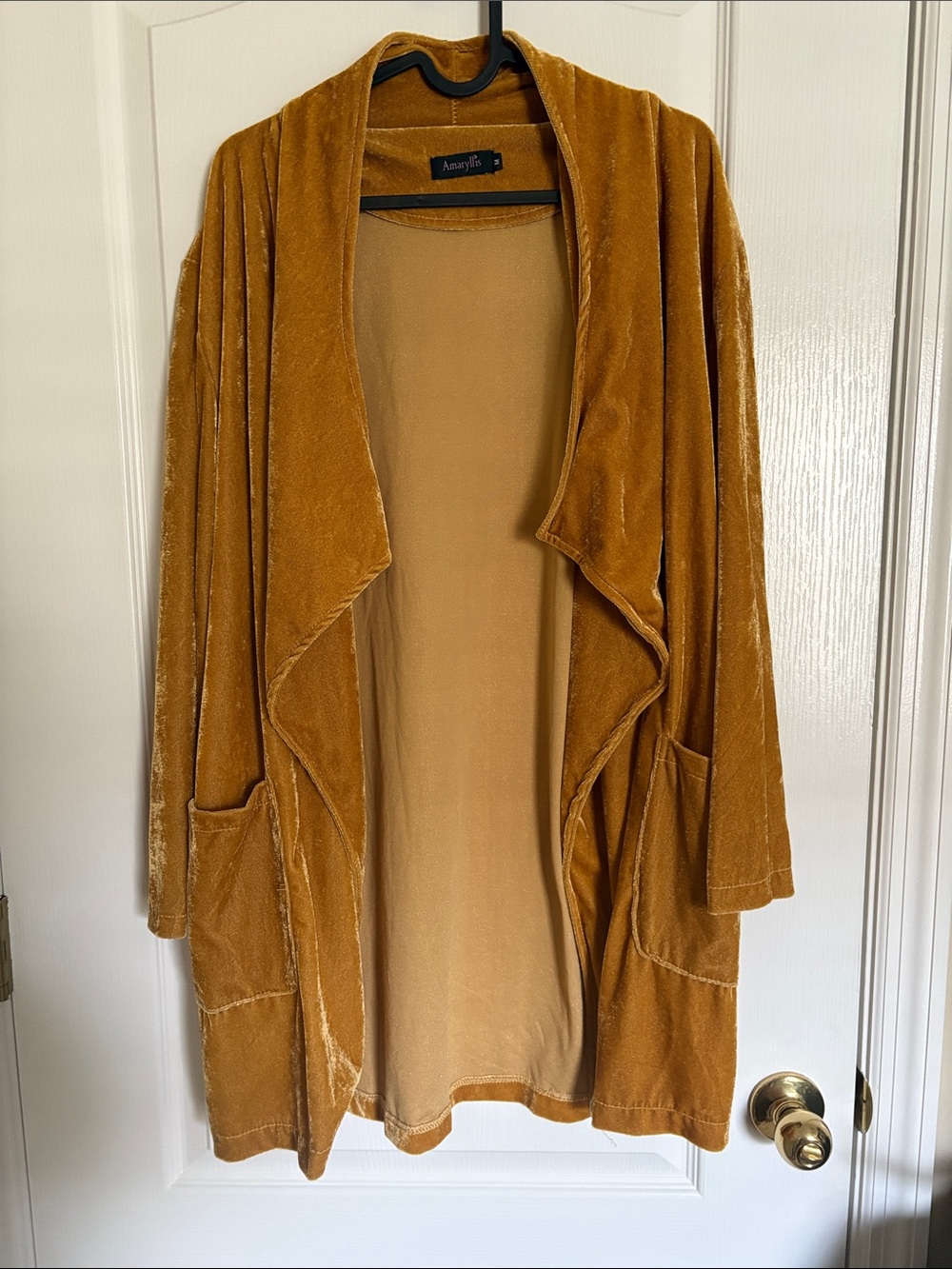 Amaryllis Velvet Draped Open-Front Cardigan - Mustard Gold